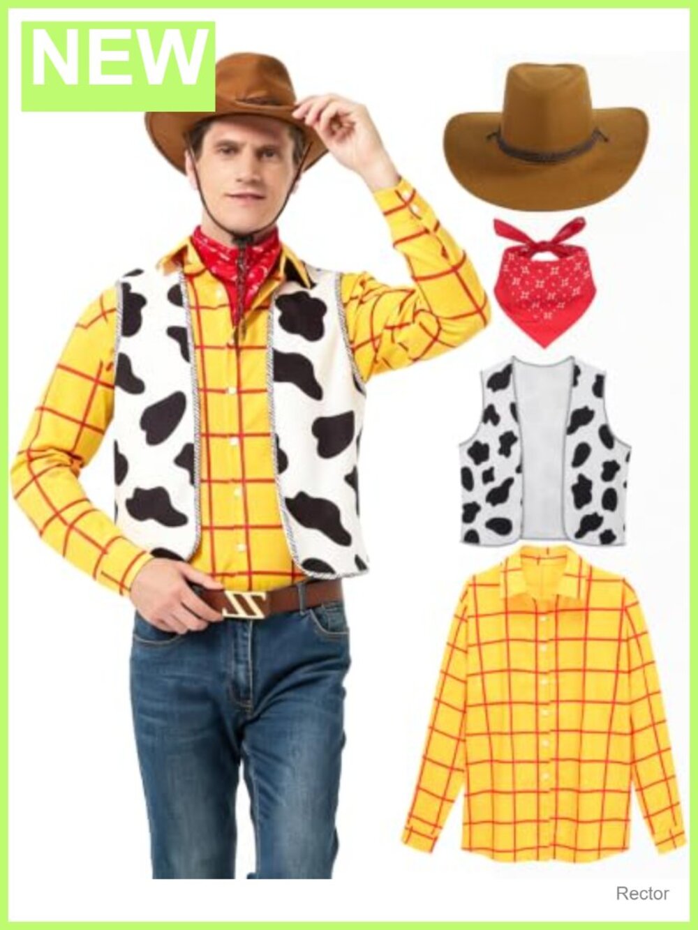 Western Cowboy Sheriff Costume Set Men Adult Halloween Plaid